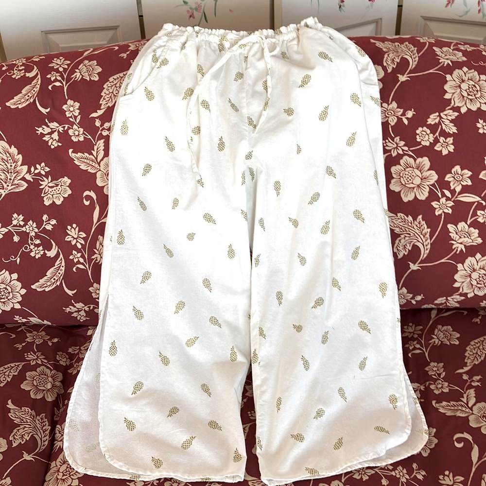 NWOT Fresh Produce Casual Full Cotton Slacks Gathered Tie Waist & Pockets M/L